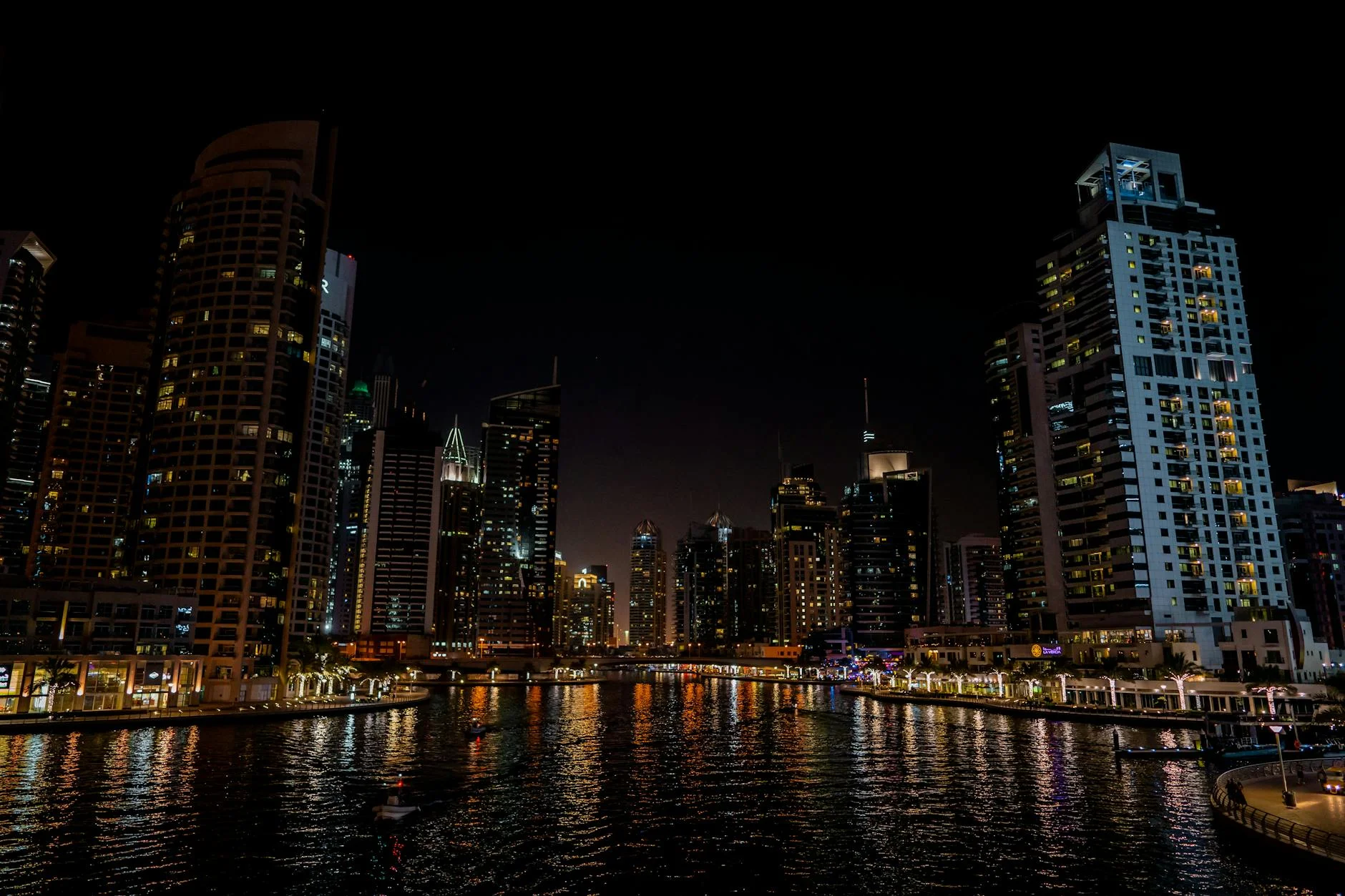 Dubai skyline at night with Burj Khalifa